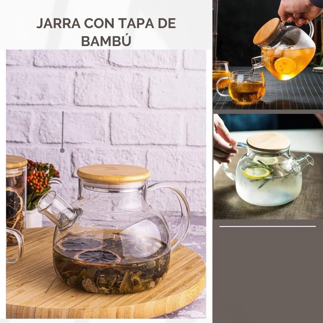 Jarra de vidrio con tapa de bambú 1 litro