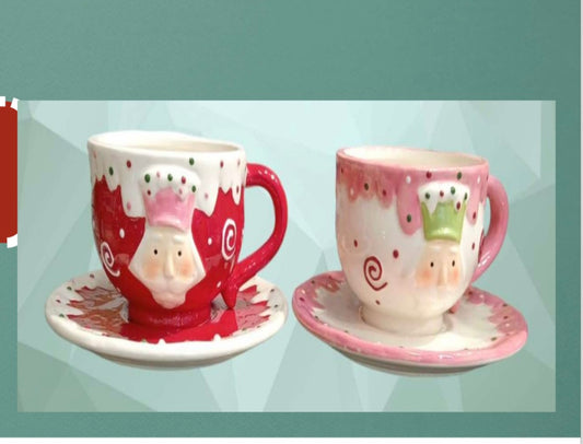TAZAS CON PLATITO REY ROSADO – VERDE