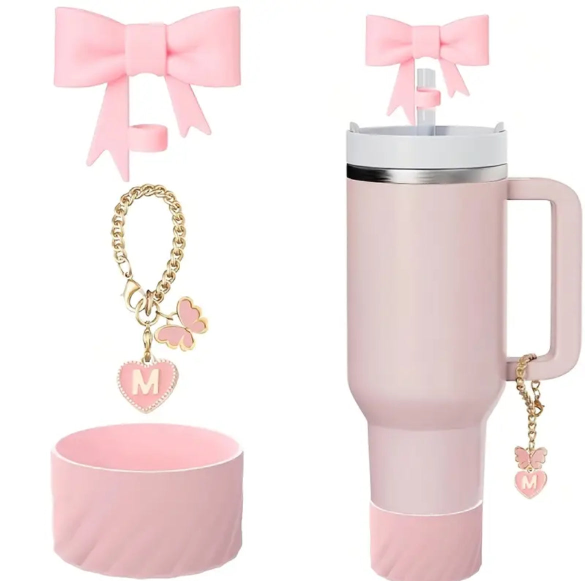 Set 3 pc /base -Protector + protector de cañita + Dije M  // Rosa