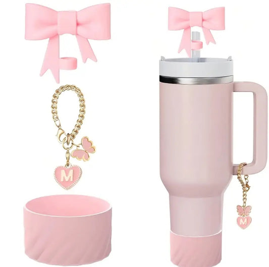 Set 3 pc /base -Protector + protector de cañita + Dije M  // Rosa