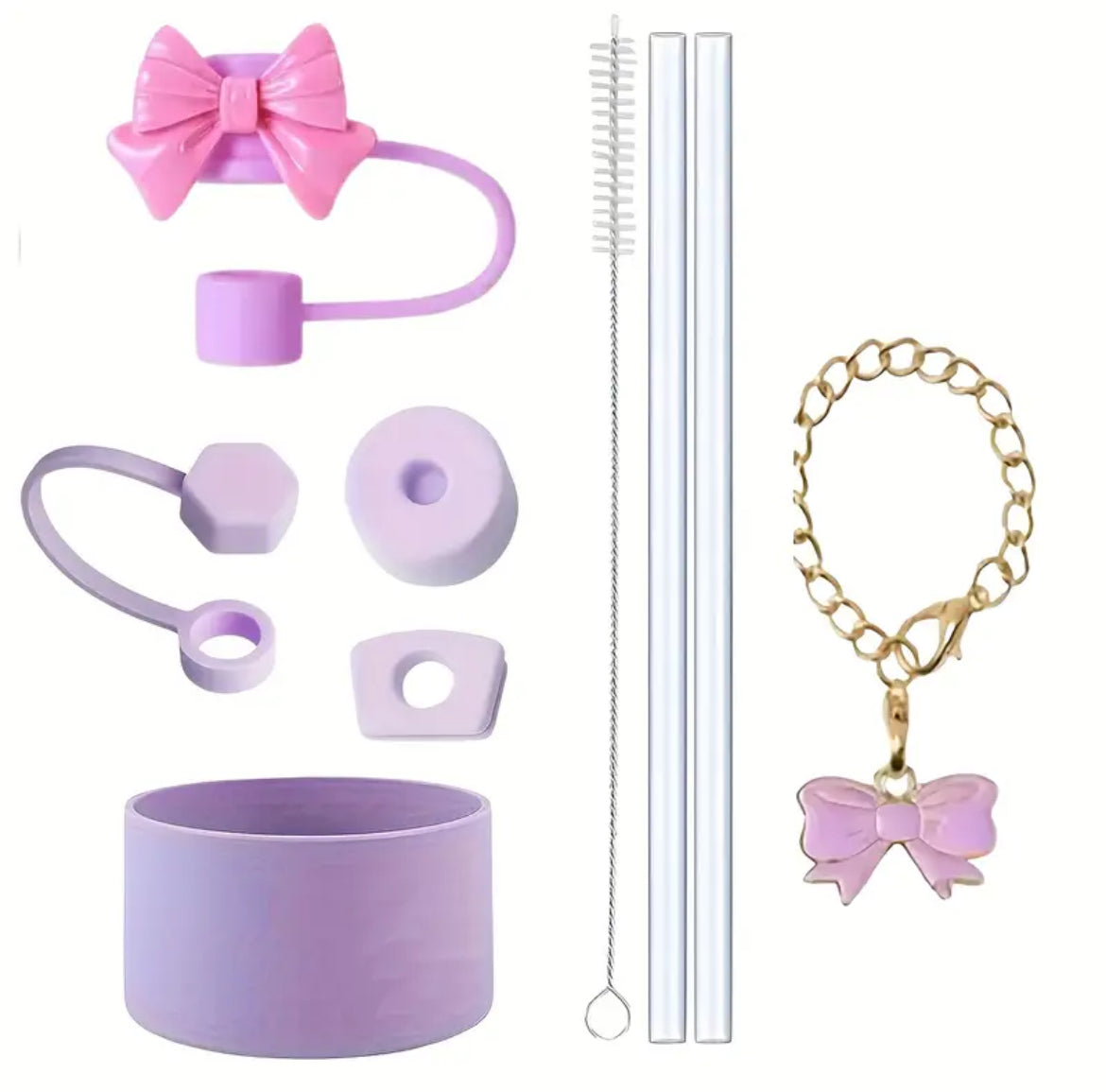 Set 9 pc accesorios  //Base + Antiderrame + protector + Dije + sorbete & Cañitas // Púrpura //