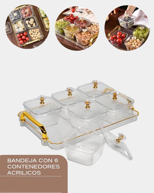 Bandeja acrílica con 6 contenedores