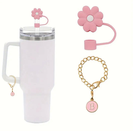 Protector de cañita flor. Rosa y incial