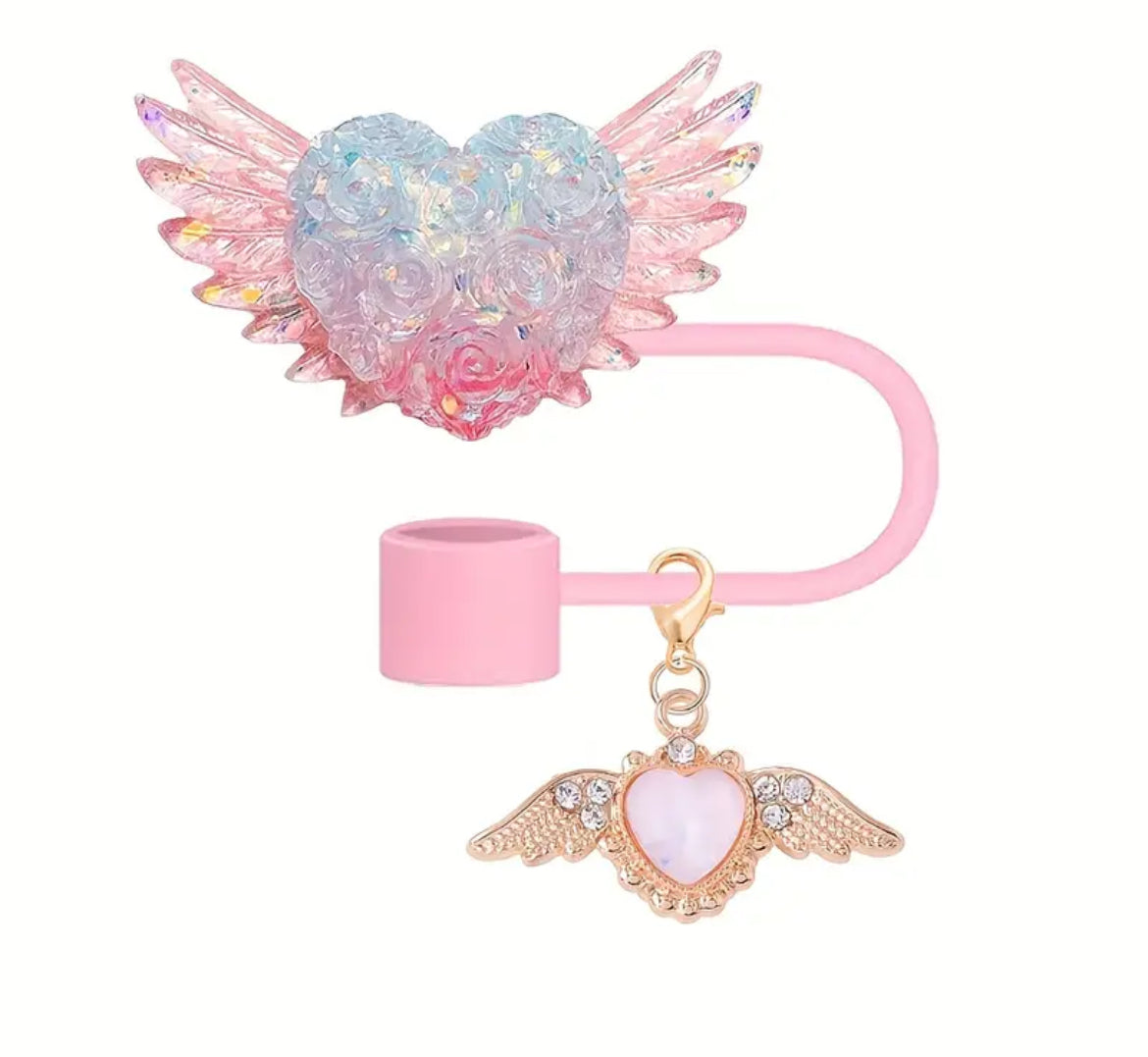 Protector de cañita // corazón con alas Rosa + Dije