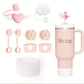 Pack 9 pc / Protectores de cañita + antiderrame + Base / Rosa