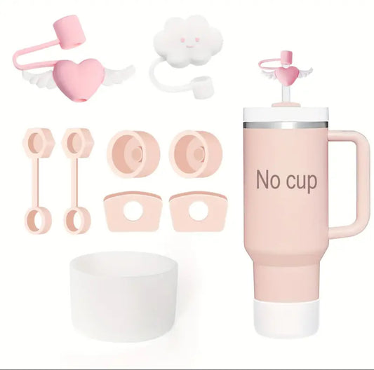 Pack 9 pc / Protectores de cañita + antiderrame + Base / Rosa