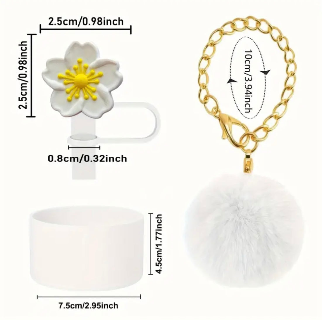Kit de protector de cañita , Pompón & Base ( Blanco )