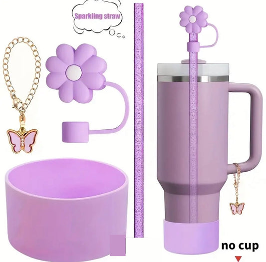 Set de 4 protectores Base - protector de cañita flor - cañita -Dije de asa / Morado