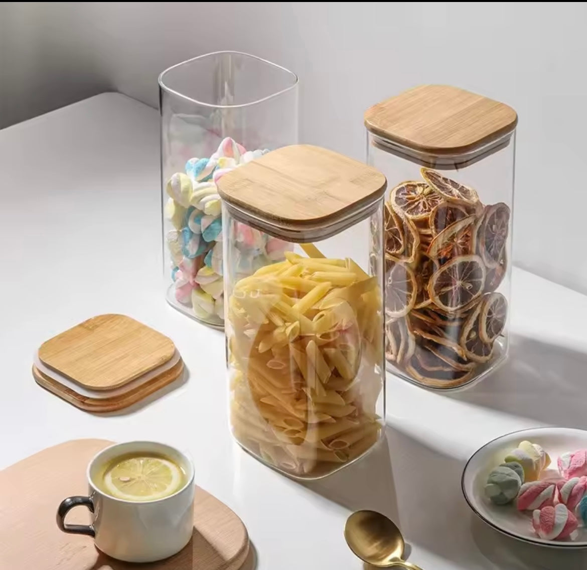 Set de 6 frascos herméticos con tapa de
bambú