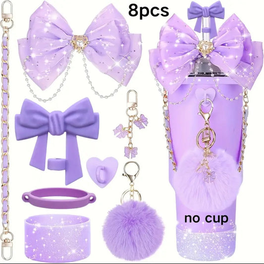 Set de accesorios  - Protectores // Púrpura  // 8 pc // Lazo  -Pom Pom