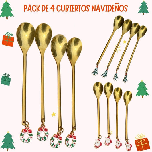 Pack de 4 cubiertos navideños