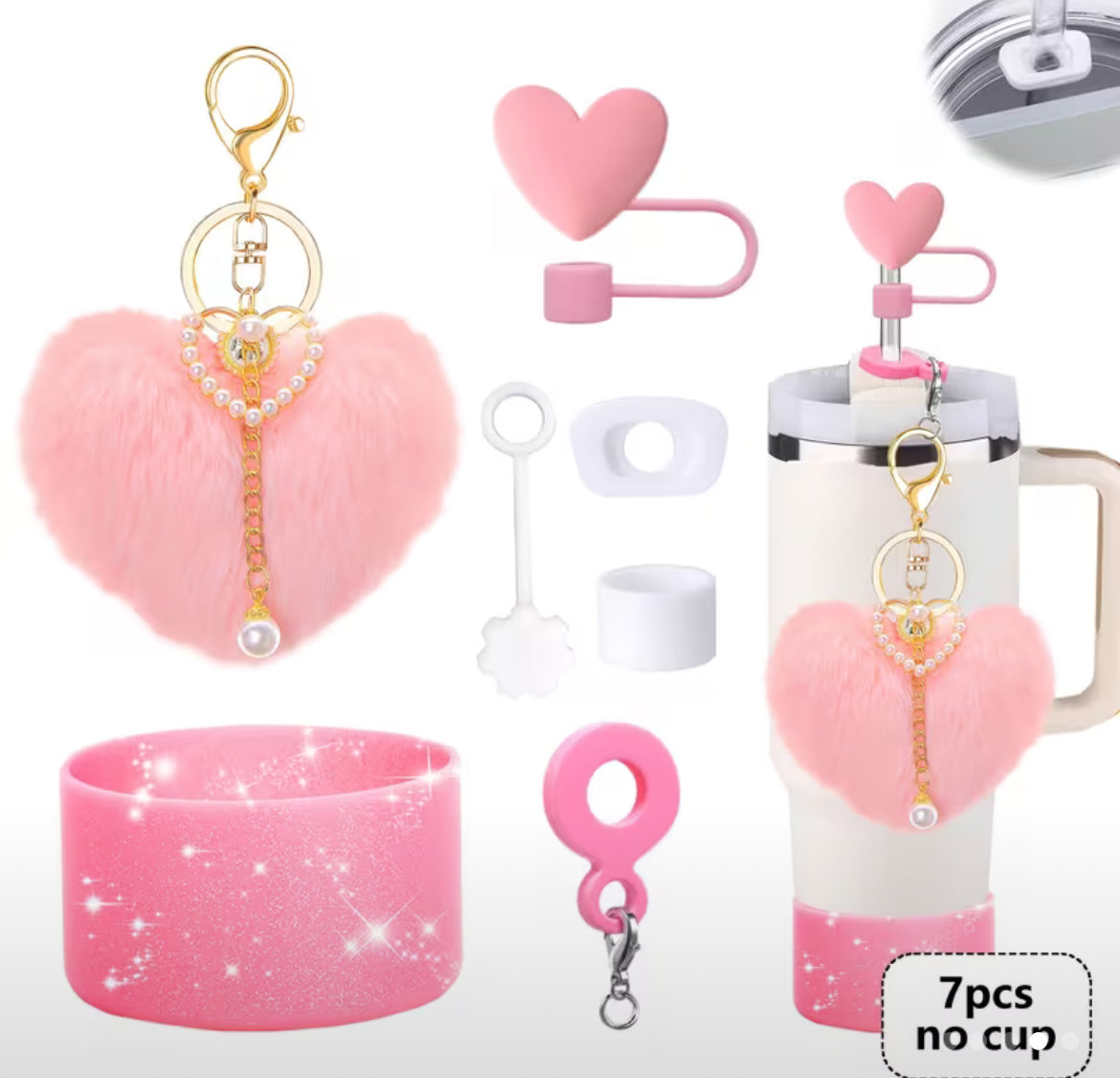 Set 7 accesorios // Rosa // Pom - Pom corazón