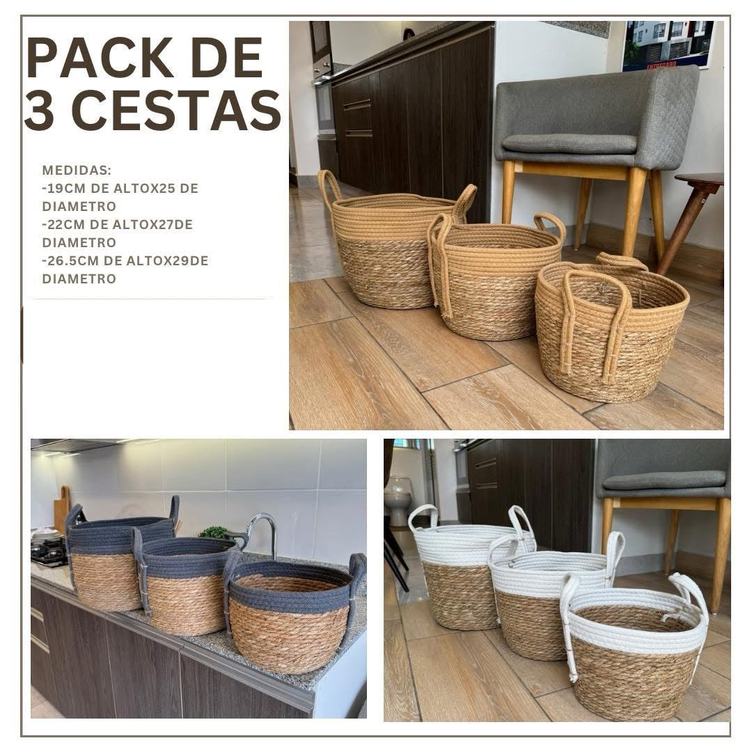 Pack de 3 cestos de mimbre