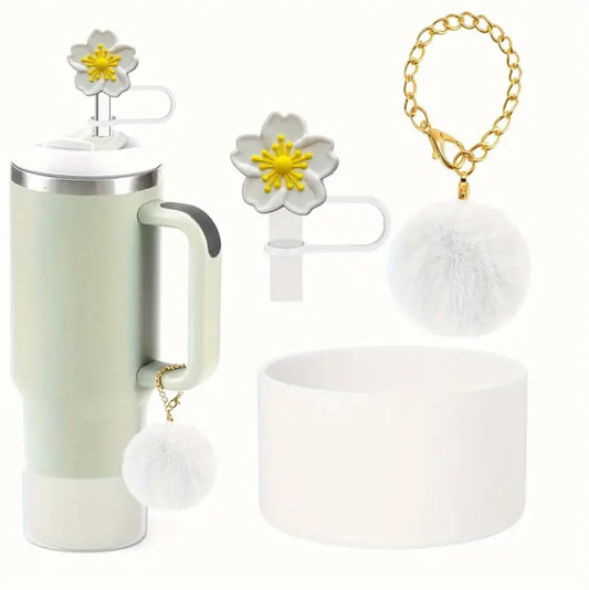 Kit de protector de cañita , Pompón & Base ( Blanco )