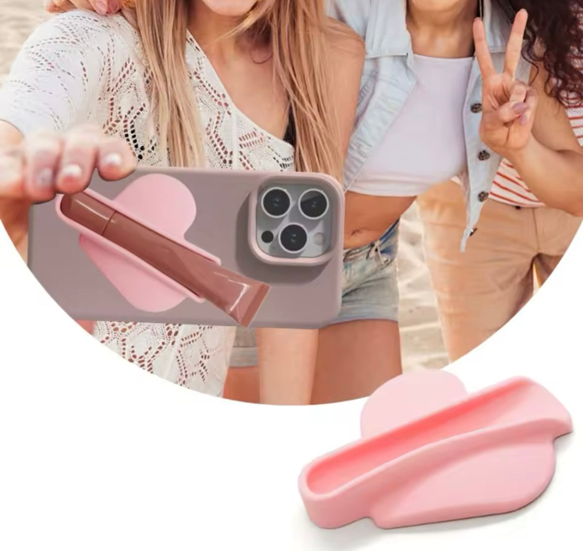 Soporte de celular forma de corazón Rosado /para labial