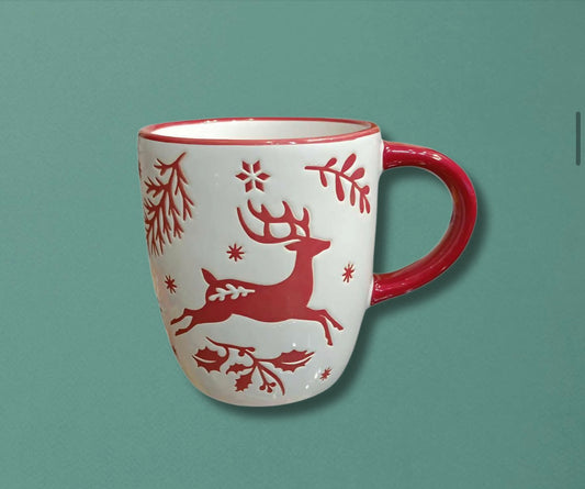 Taza reno blanco y rojo