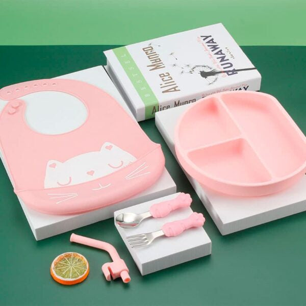 Set de Babero con Plato Tres Divisiones silicona