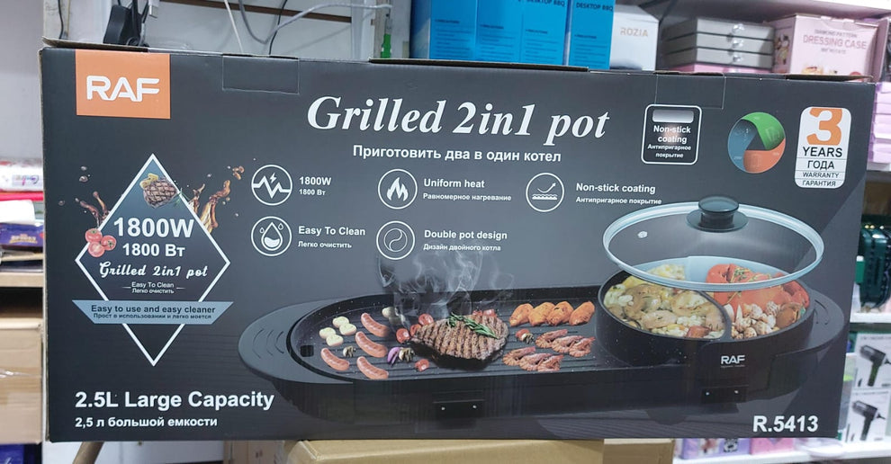 PARRILLA ELÉCTRICA 2 EN 1 CON OLLA TAPA DE VIDRIO