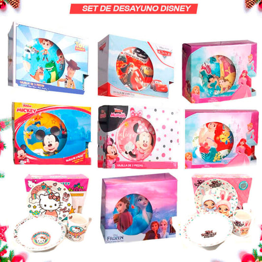 Set de Loza Disney con Vasos de 8 Onzas (Diseños Surtidos) ( Mickey , Minnie ,Princesa etc)