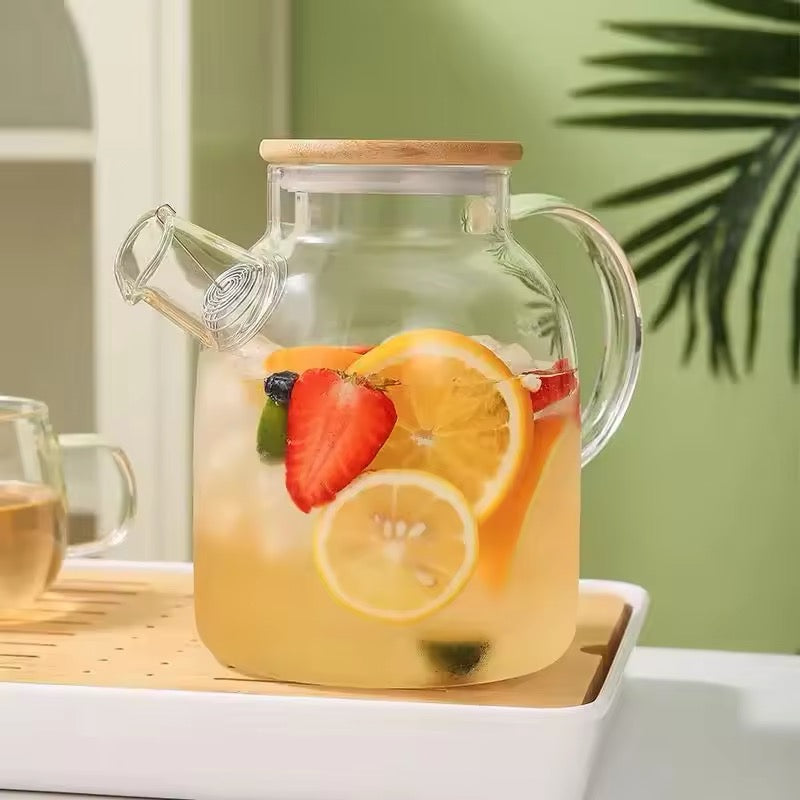 Jarra de vidrio con tapa de bambú 1.5 litros