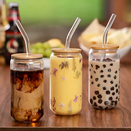 Vaso con tapa de bambú y cañita ( 2 unidades )