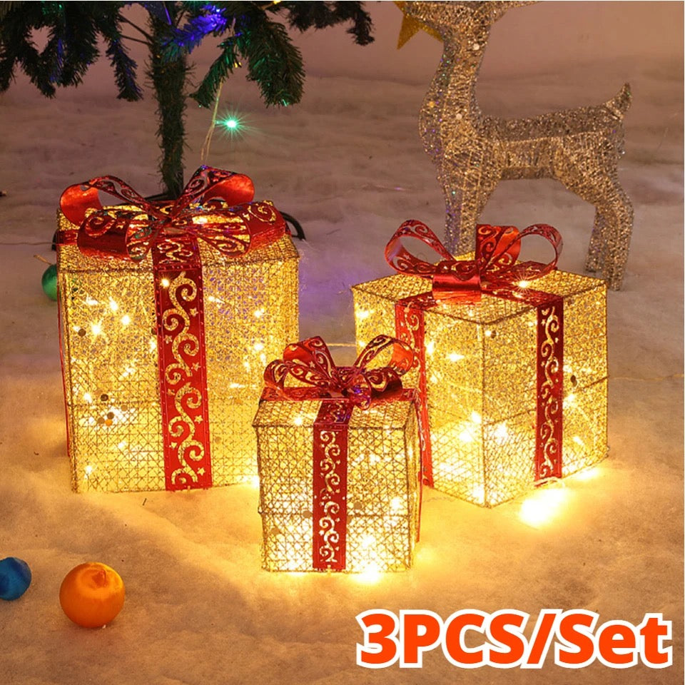 Cajas de Regalo de navidad con luces ( 3 pc )