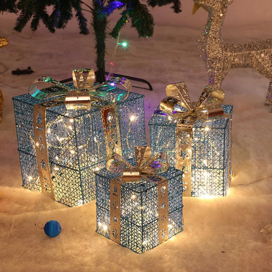 Cajas de Regalo de navidad con luces ( 3 pc )