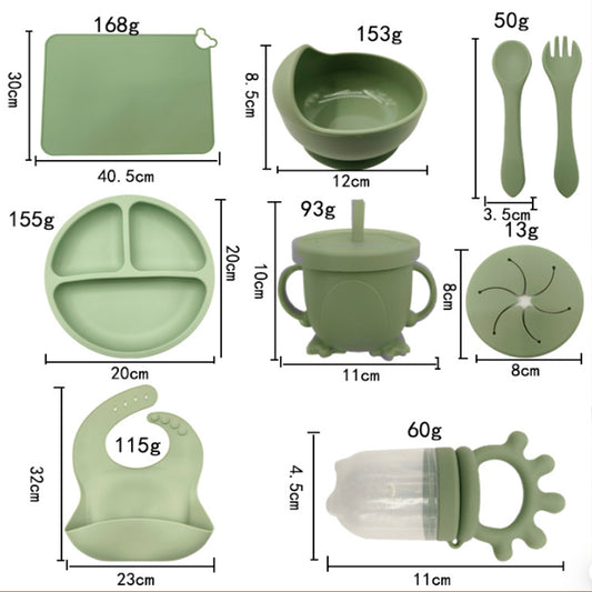 KIT DE ALIMENTACION DE SILICONA CON CUBIERTOS MADERA 9 PIEZAS MILK