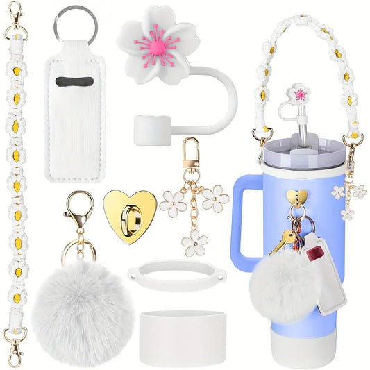 set - Protectores  accesorios  blanco -8 pc -flor