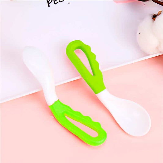 Cuchara de Mango Curvo para Niños bolsita (Naranja-Verde)