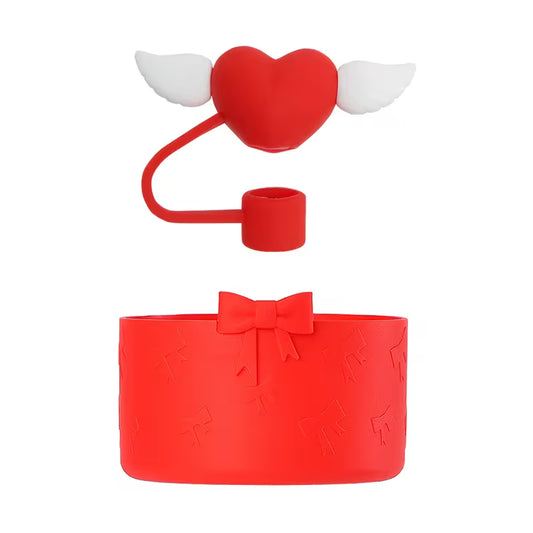 base rojo  //Portector de cañita  corazón con alas rojo
