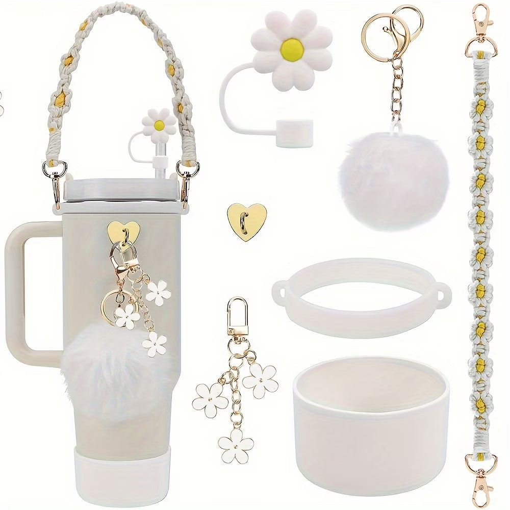 Ser 6 accesorios // flor - Pom- Pom //  Blanco