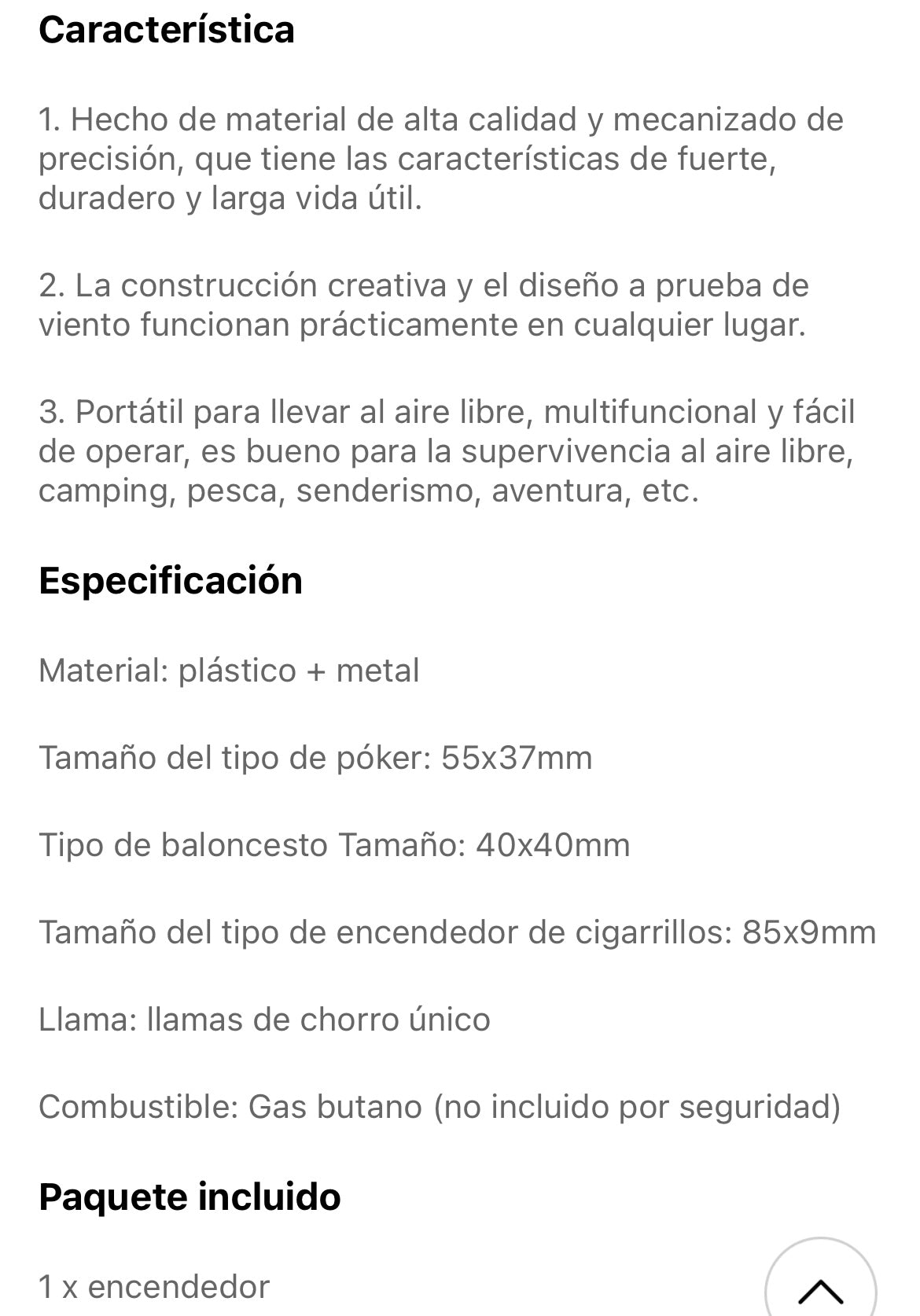 Encendedor  de carta material Acero