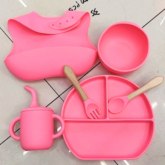 KIT DE ALIMENTACION DE SILICONA CON CUBIERTOS MADERA 6 PIEZAS WOLL
