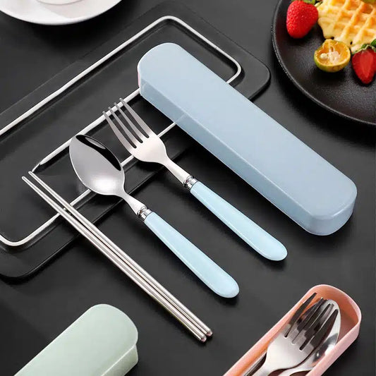 Cubiertos de Acero en estuche Rosado y Azul