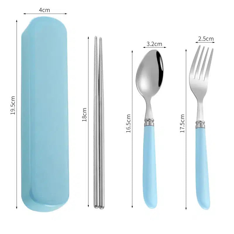 Cubiertos de Acero en estuche Rosado y Azul